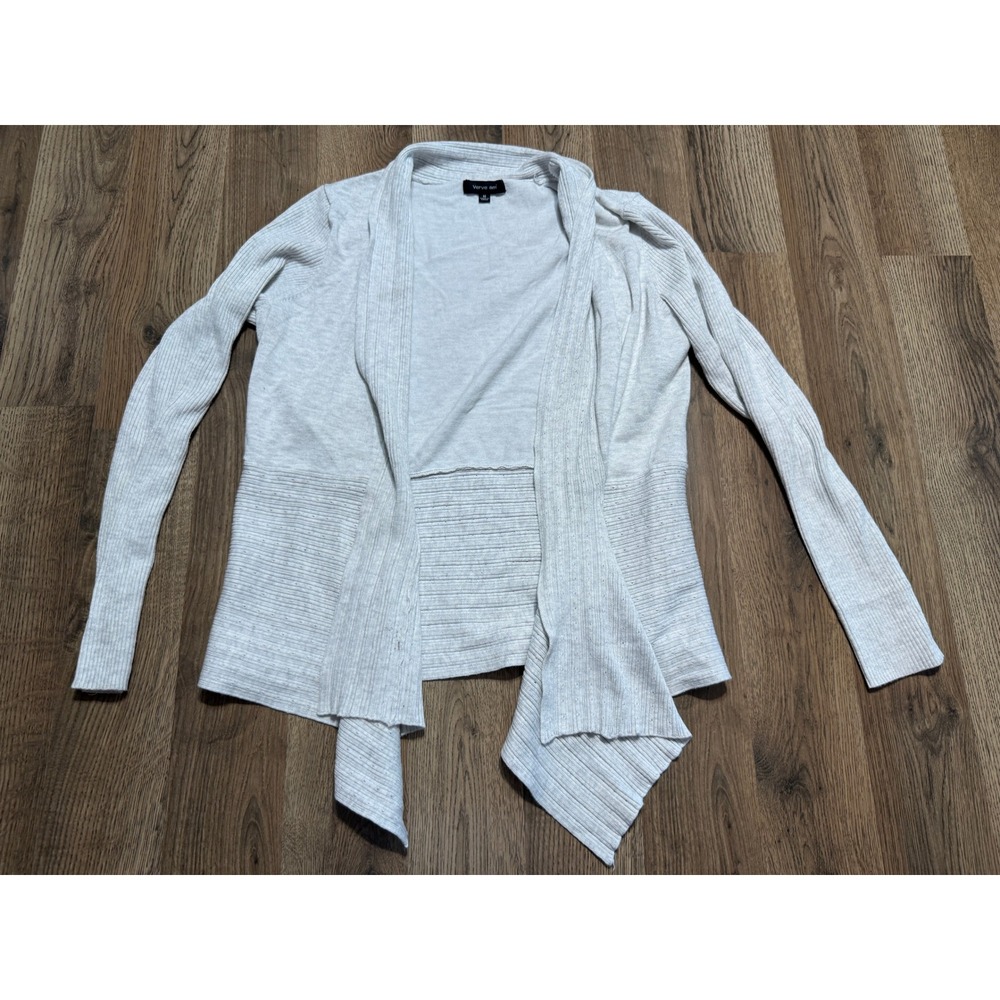Verve Ami Cardigan Sweater Womens Medium Gray Ladies Open Front Ribbed Excellent